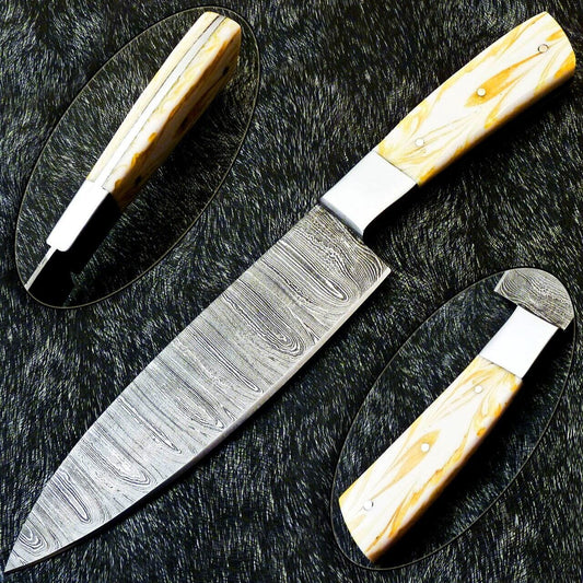 12" Custom Hand Forged Damascus Steel Chef Knife – Handmade Kitchen Knife with Resin Handle