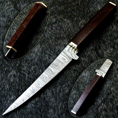 12" Custom Hand Forged Damascus Steel Chef Knife – Kitchen & Camping Knife with Resin Handle