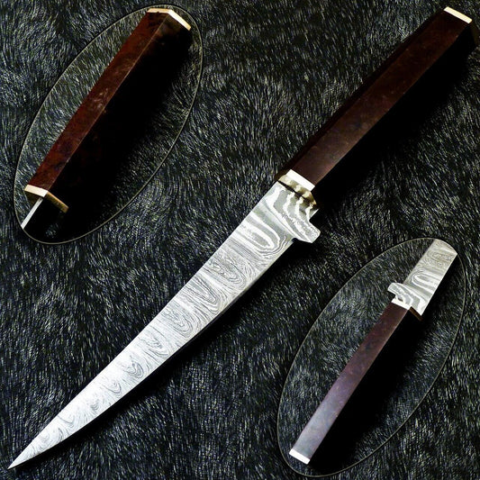 12" Custom Hand Forged Damascus Steel Chef Knife – Kitchen & Camping Knife with Resin Handle