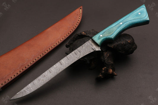 12" Custom Hand Forged Twist Damascus Fillet Knife Best Fillet Knife W/Sheath