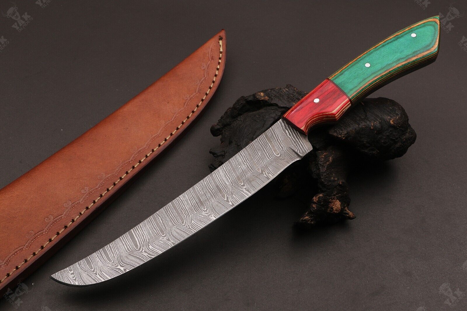 12" Custom Hand Forged Twist Damascus Fillet Knife Best Fillet Knife With Leather Sheath