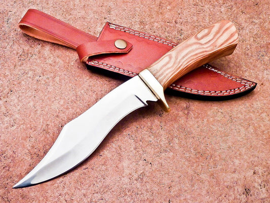 12" Custom Handmade D2 Steel Camping & Hunting Bowie Knife with Olive Wood Handle