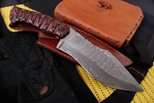 12" Custom Handmade Damascus Bowie Knife Damascus Steel Knife With Leather Sheath