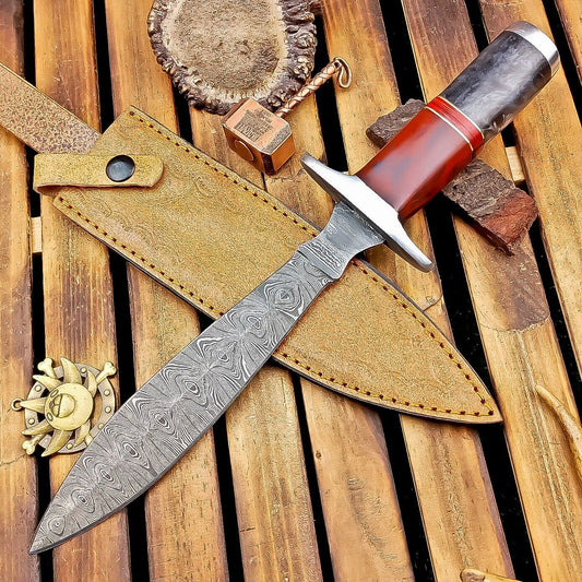 12" Custom Handmade Damascus Dagger Hunting Knife with Camel Bone Handle