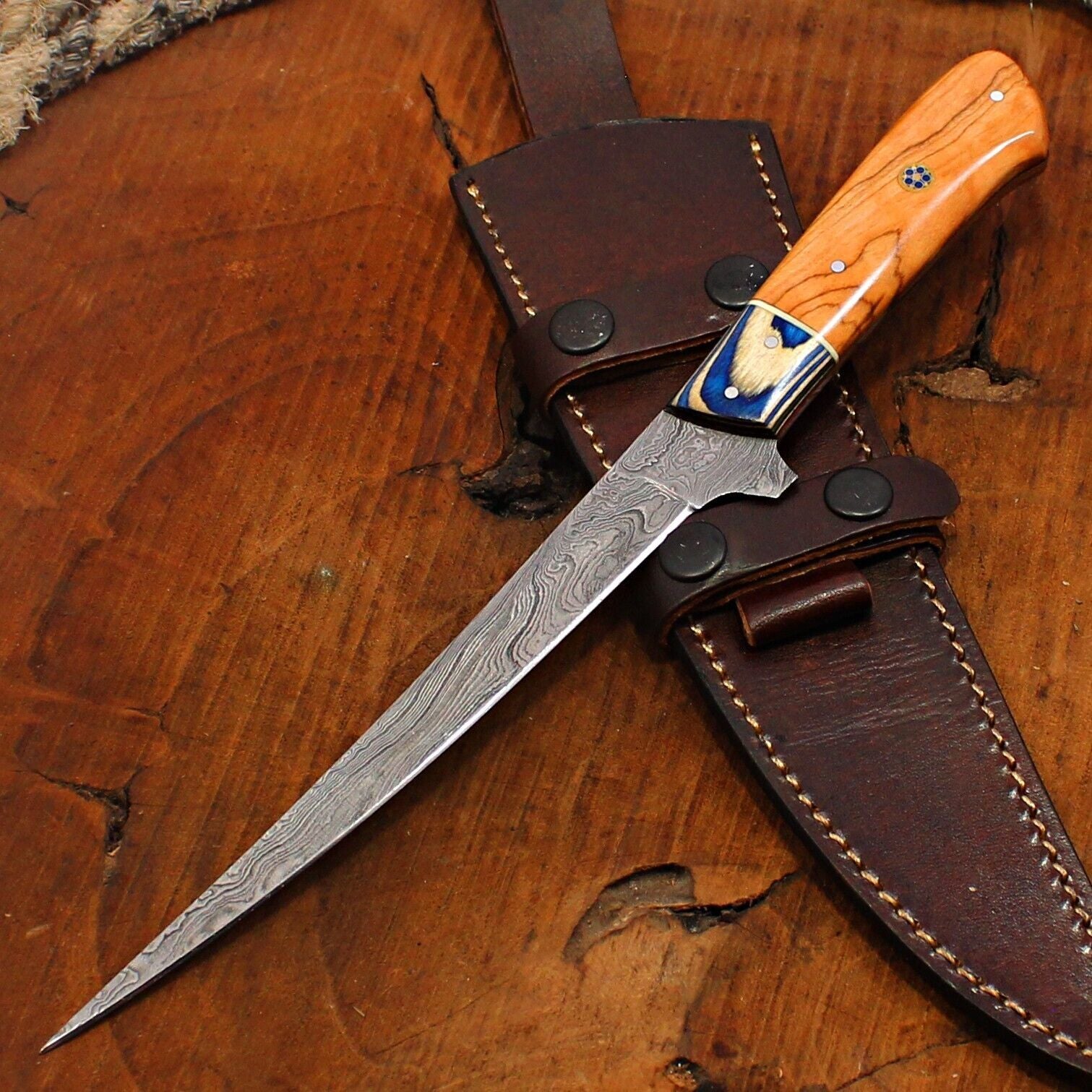 12" Custom Handmade Damascus Fillet Knife Chef Brisket Kitchen Hunting Knife