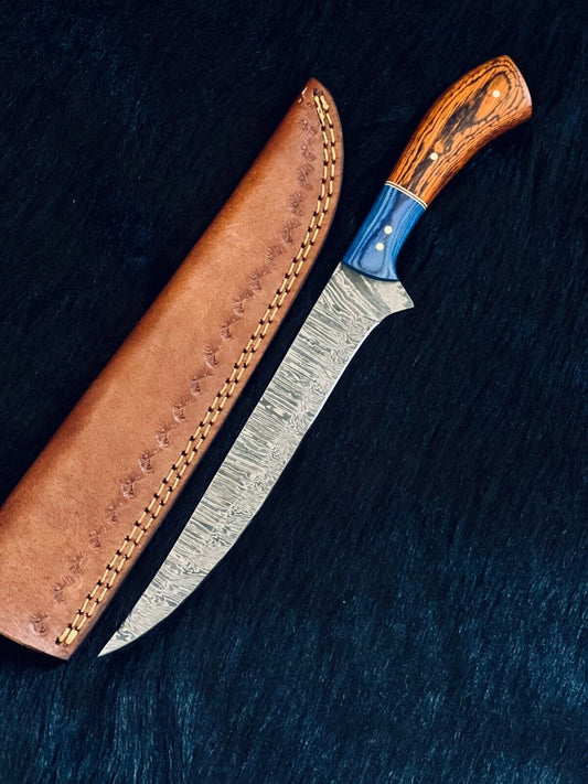 12" Custom Handmade Damascus Fillet Knife Damascus Steel Fillet Knife With Sheath