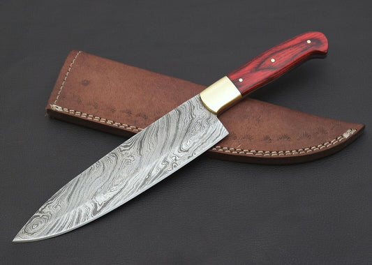 12" Custom Handmade Damascus Steel Chef Hunting Fixed Blade Camping Knife + Sheath