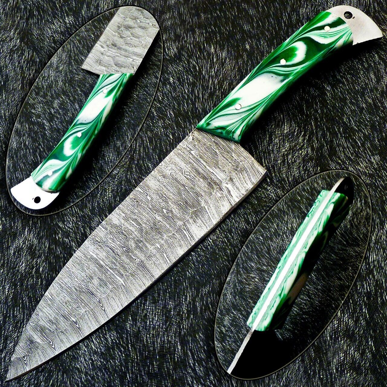 12" Custom Handmade Damascus Steel Chef Knife – Forged Kitchen Knife with Resin Handle