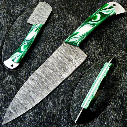 12" Custom Handmade Damascus Steel Chef Knife – Forged Kitchen Knife with Resin Handle