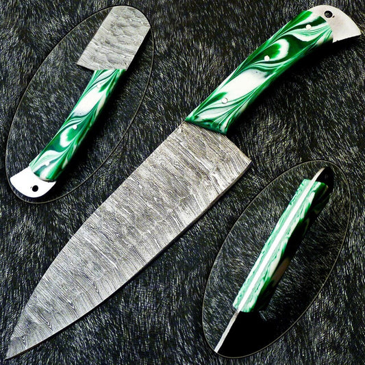 12" Custom Handmade Damascus Steel Chef Knife – Forged Kitchen Knife with Resin Handle
