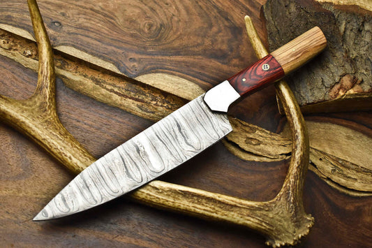 12" Custom Handmade Damascus Steel Chef Knife – Full Tang Kitchen Blade