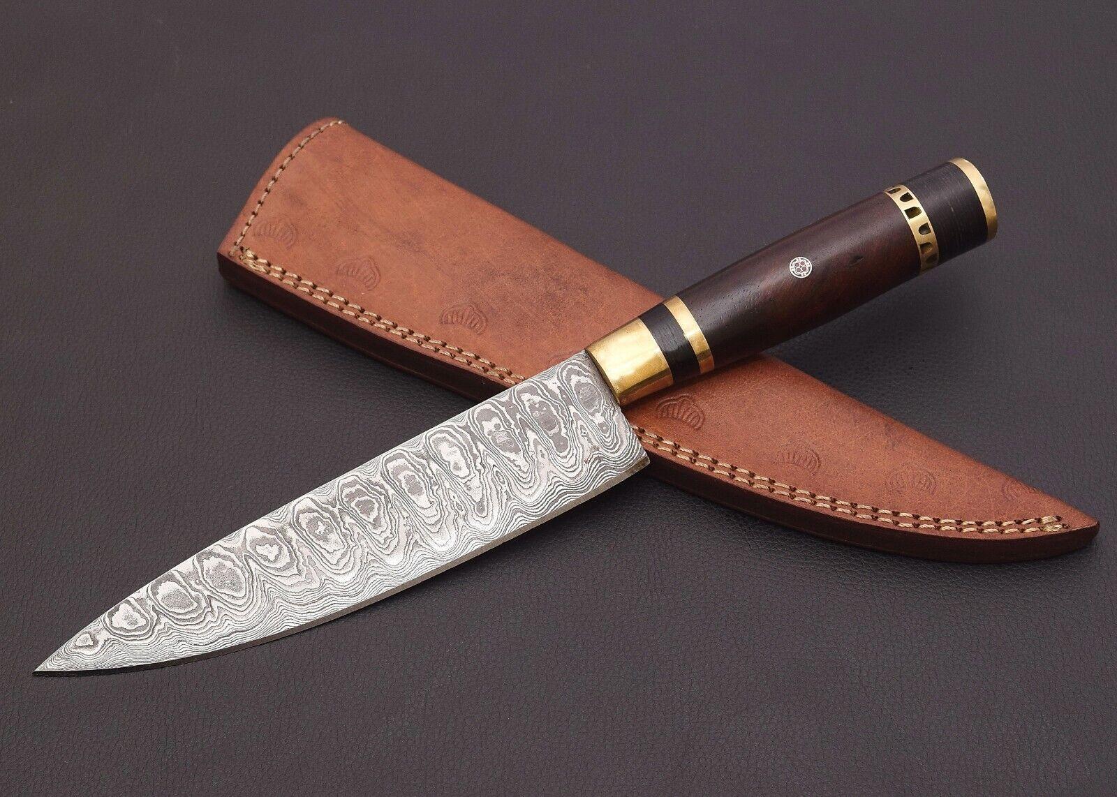 12" Custom Handmade Damascus Steel Chef Knife – Rosewood, Resin & Brass Handle with Sheath