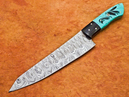 12" Custom Handmade Damascus Steel Chef Knife with Resin Handle – 