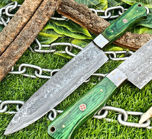 12” Custom Handmade Damascus Steel Full Tang Chef Knife – Hardwood Handle