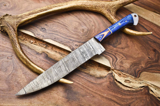 12" Custom Handmade Damascus Steel Kitchen Chef Knife | Full Tang Blade