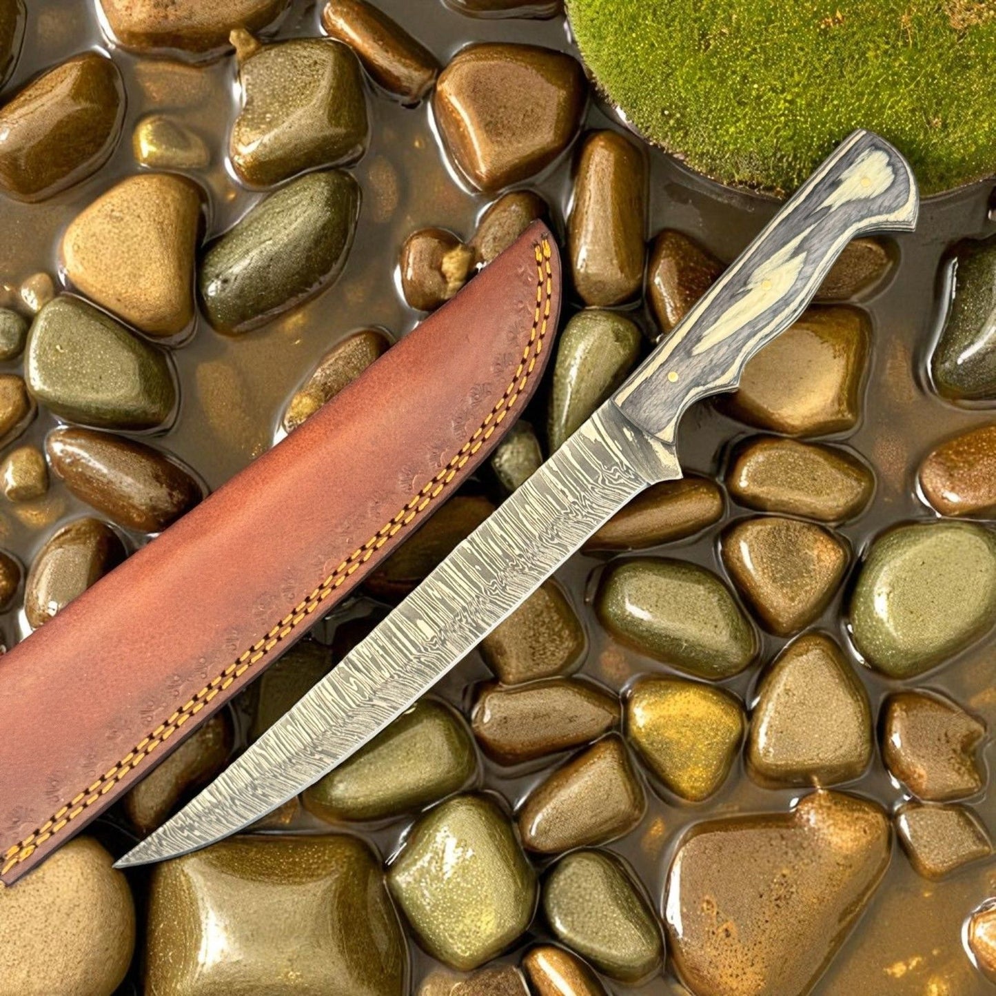 12" Custom Handmade Fillet Knife Damascus Fillet Knife Kitchen Blade W/Sheath