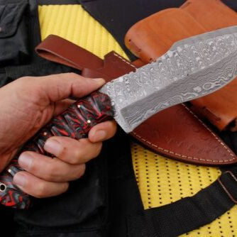 12" Custom Handmade Hand Forged Damascus Steel Hunting Kukri Bowie Knife with Leather Sheath