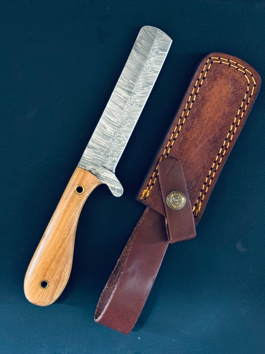 12" Cutter Knife Fire Storm Damascus Steel Bull Cutter Knife With Wood Handle and Sheath