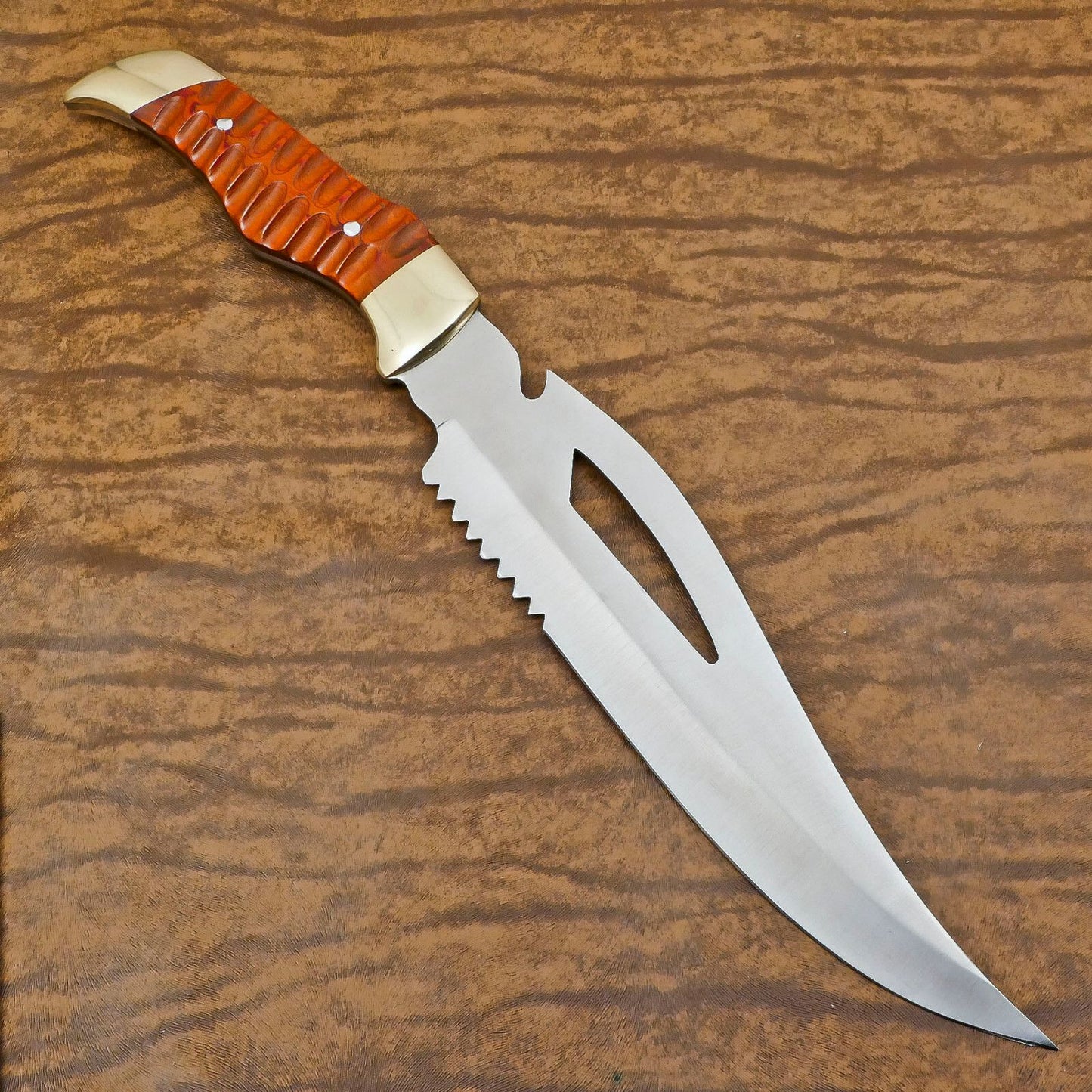 12"D2 Full Tang Bowie Knife Best Hunting Knife with Pakka Wood Handle and Leather Sheath 
