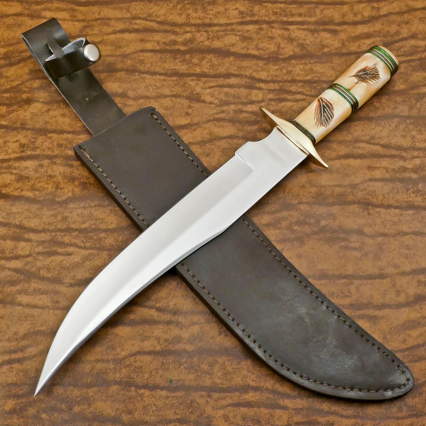 12" D2 Steel Clip Point Huge Bowie Knife Full Tang Tactical Bowie Knife With Bone Handle