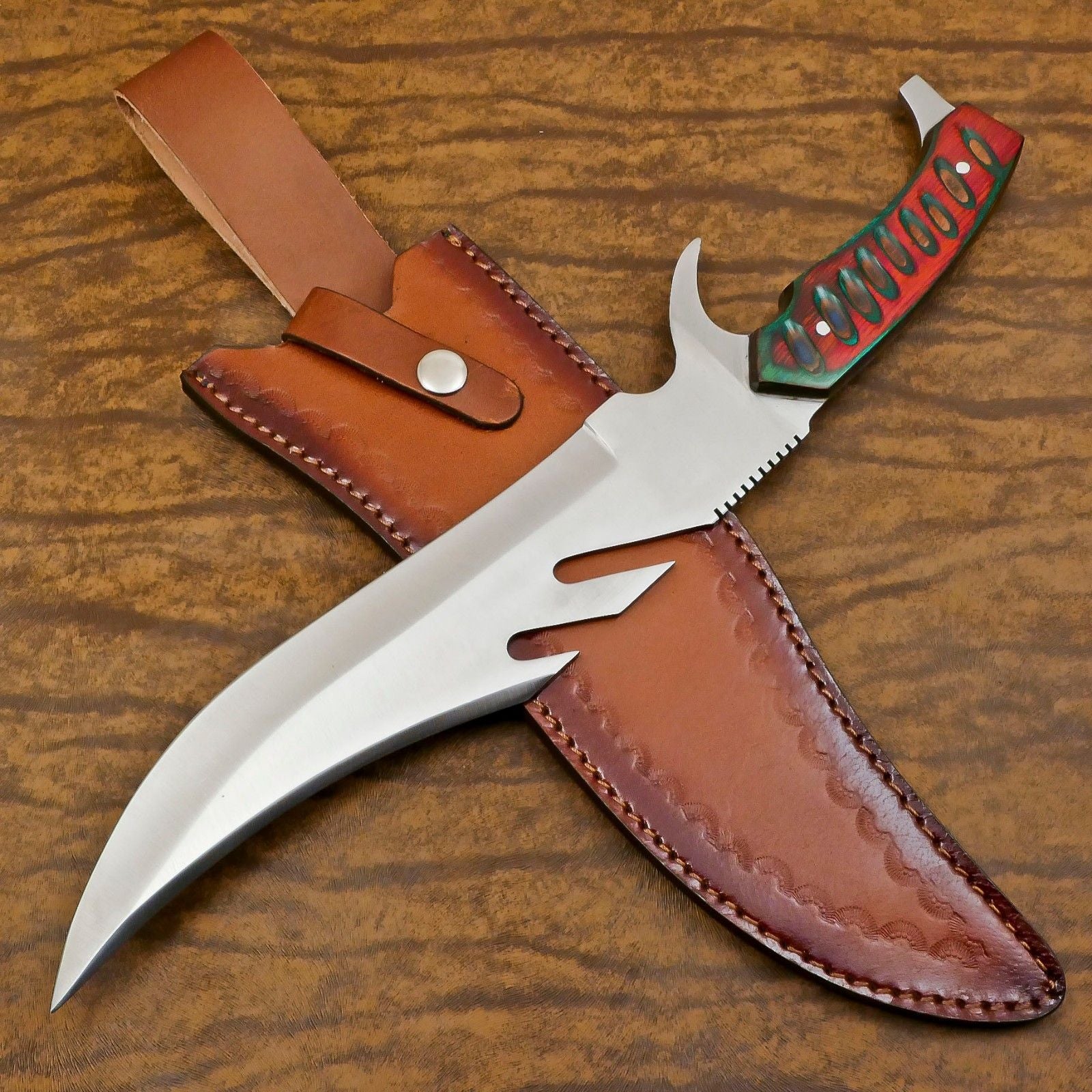 12 Inch D2 Steel Full Tang Bowie Knife with Pakka Wood Handle Hunting Knife