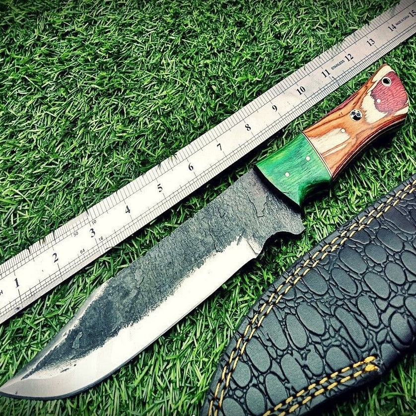 12" Damascus Bowie Knife | Hand-Forged Carbon Steel