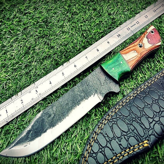 12" Damascus Bowie Knife | Hand-Forged Carbon Steel