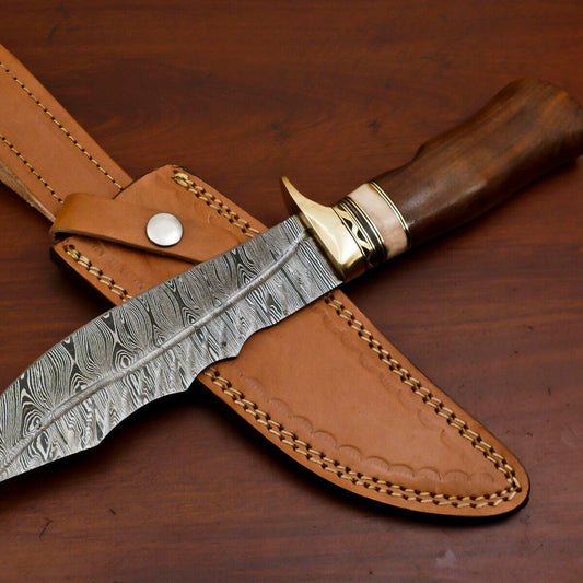  12" Damascus Steel Bowie Knife | Rosewood & Camel Bone Handle