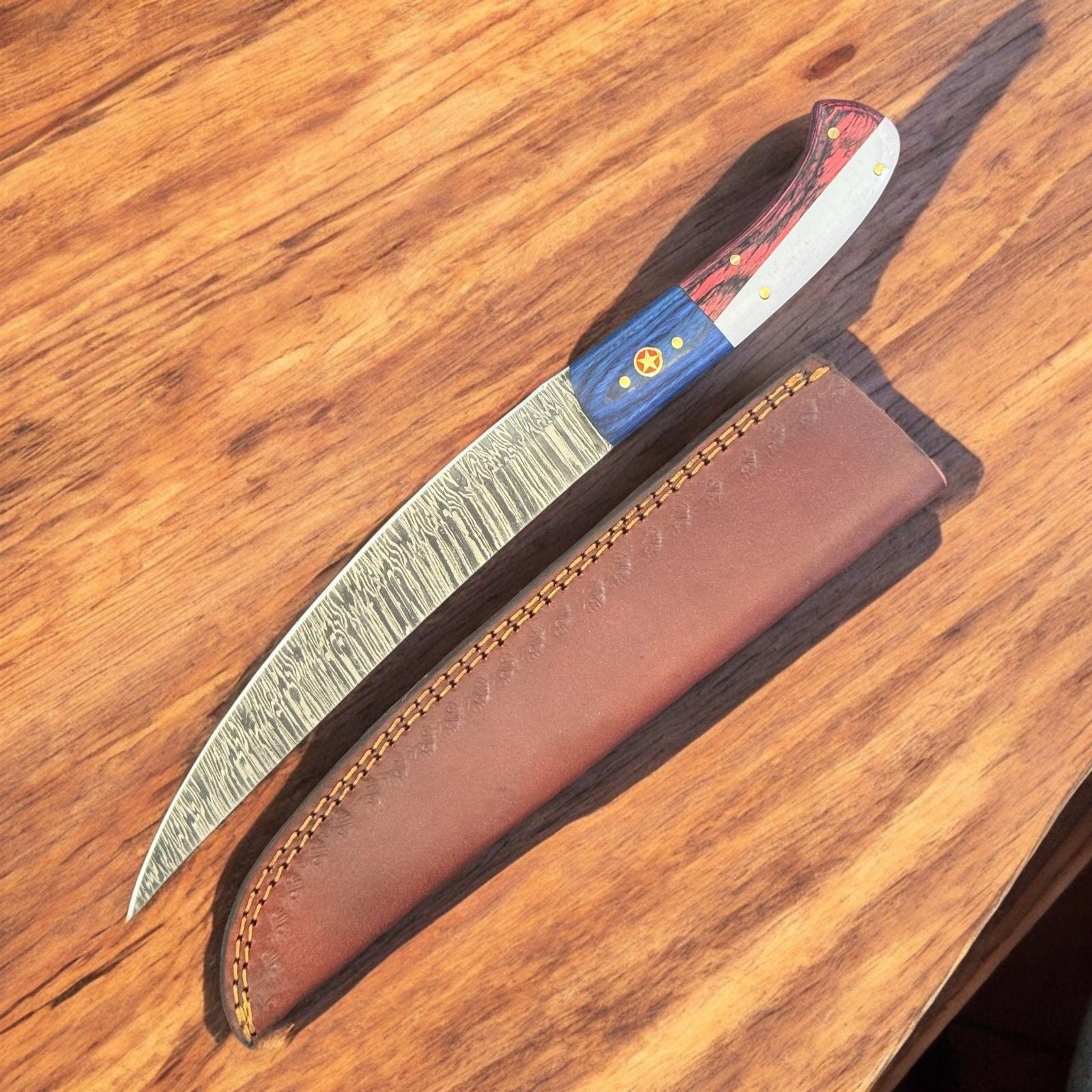 12" Damascus Steel Fillet Knife Handmade Custom Kitchen Knife w/sheath