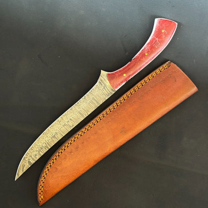 12" Damascus Steel Fillet Knife Handmade Kitchen Knife With Resin Handle & Sheath