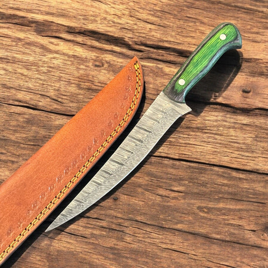 12" Fillet Knife Handmade Damascus Fillet Knife for Kitchen W/Sheath