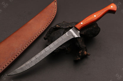 12" Hand Forged Damascus Fillet Knife Custom Fillet Knife With Pakka Wood Handle