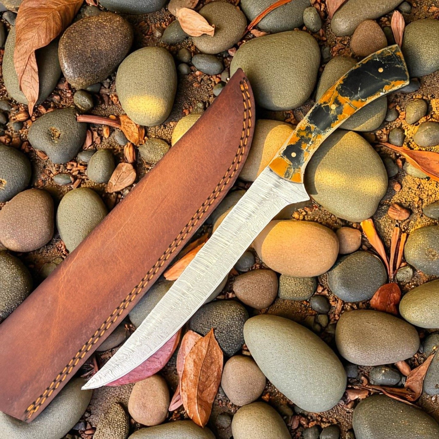 12" Hand Forged Damascus Fishing Knife & Damascus Fish Knife With Resin Handle