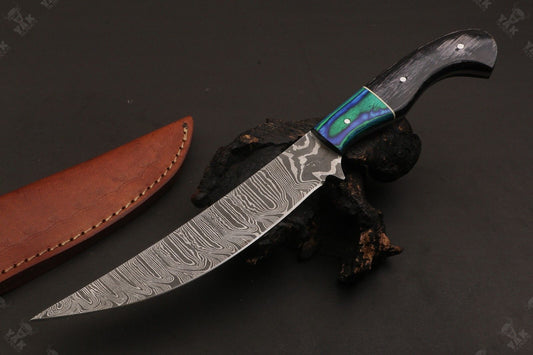 12" Hand Forged Twist Damascus Fillet Knife & Damascus Steel Fillet Knife W/Sheath