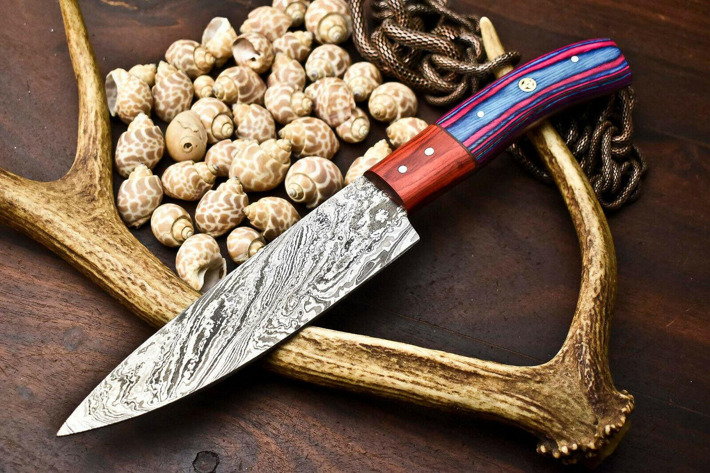 12" Hand Made Damascus Steel Chef Knife with Full Tang Wood Handle Kitchen Knife