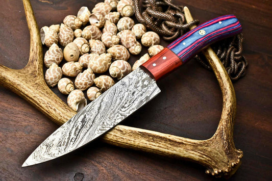 12" Hand Made Damascus Steel Chef Knife with Full Tang Wood Handle Kitchen Knife