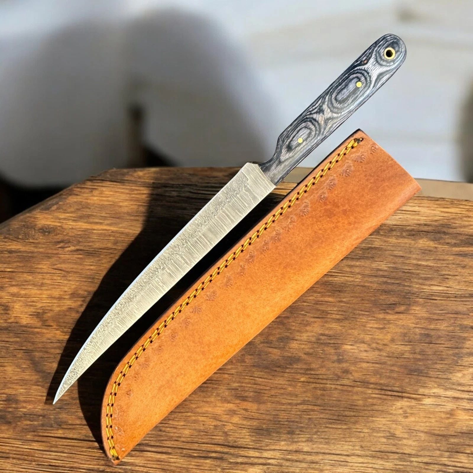 12" Handcrafted Kitchen Knife Damascus Steel Fillet Knife & Best Fillet Knife With Wood Handle 