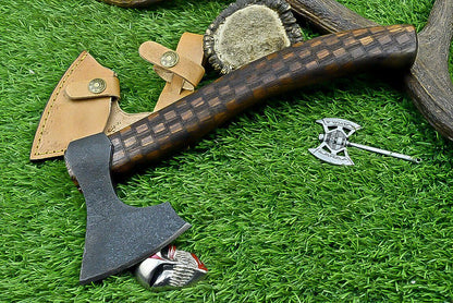 12" Handmade Carbon Steel Axe Viking Tomahawk Axe with Rosewood Handle & Sheath