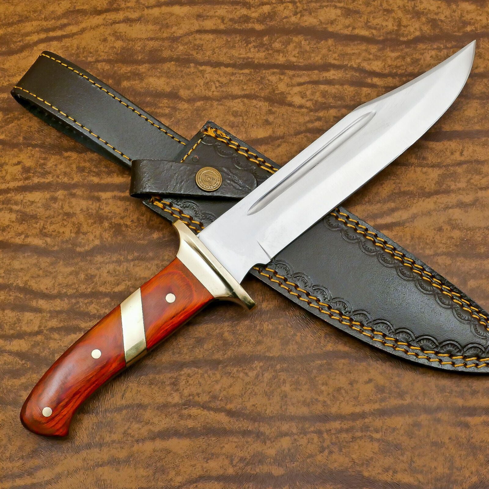 12"Handmade D2 Clip Point Bowie Knife with Pakka Wood Handle Full Tang Hunting Knife