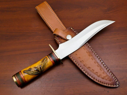 12" Handmade D2 Clip Point Full Tang Tactical Bowie Knife With Bone Handle