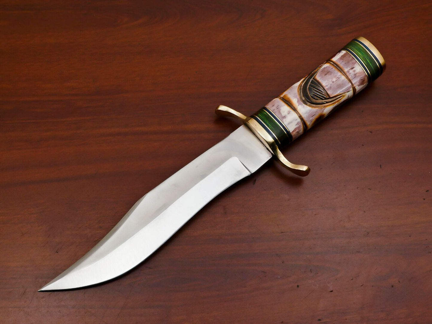 12"Handmade D2 Clip Point Full Tang Tactical Bowie Knife With Bone Handle