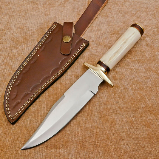 12" Handmade D2 Steel Fixed Blade Bowie Hunting & Camping Knife – Full Tang