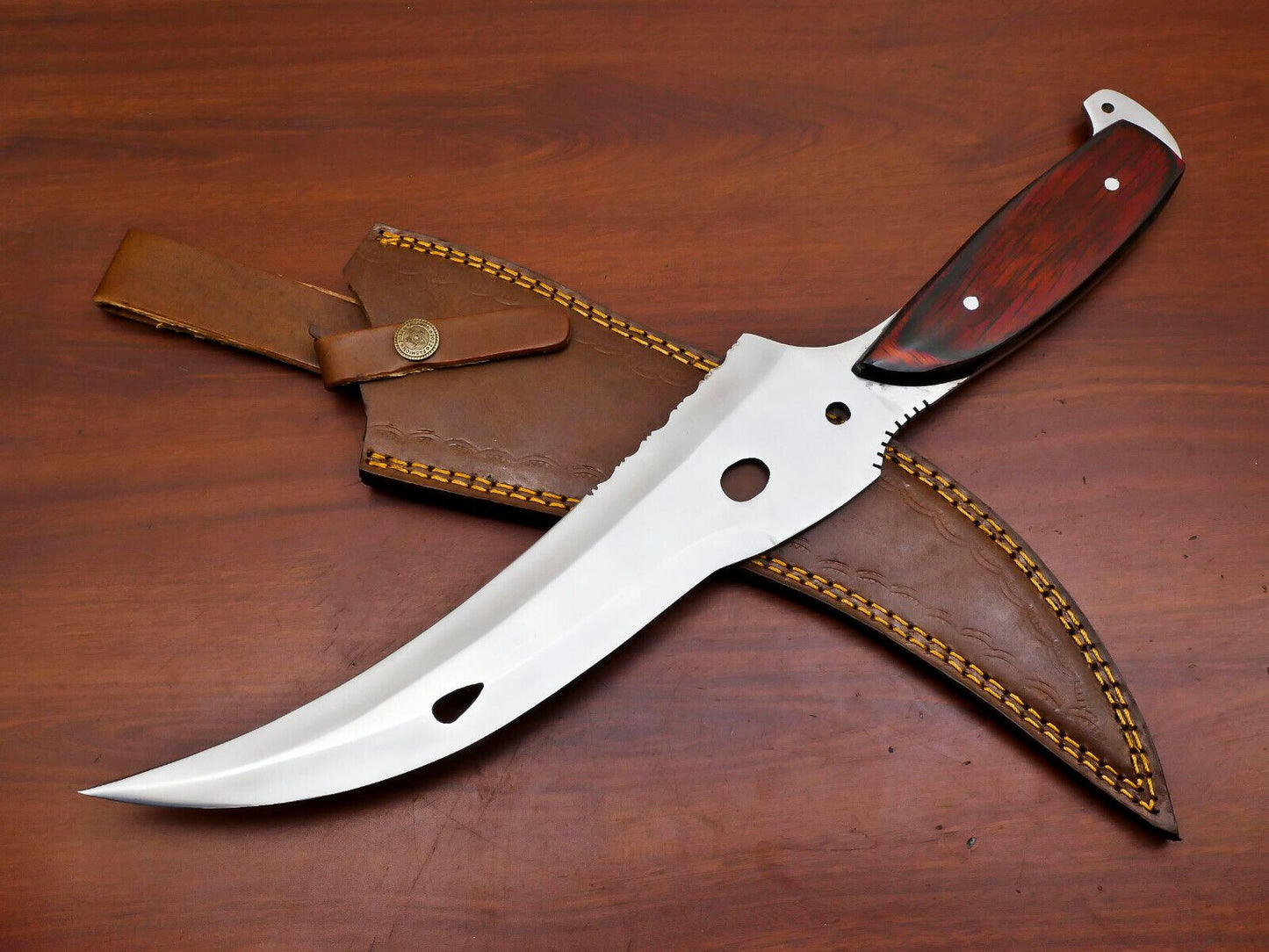 12" Handmade D2 Steel Full Tang Bowie Knife with Premium Wood Handle