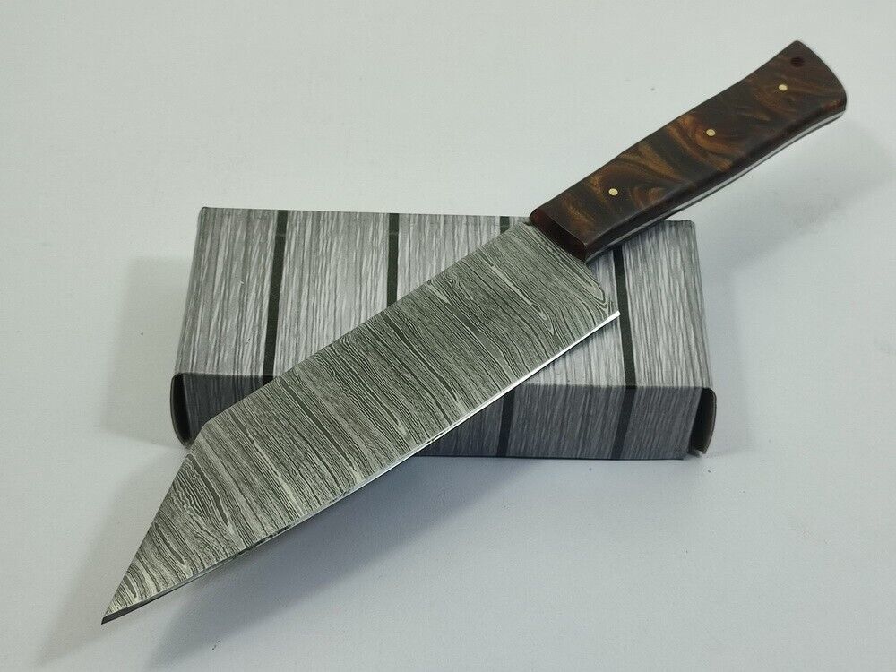 12" Handmade Damascus Blade Full Tang Chef Knife with Resin Handle & Sheath
