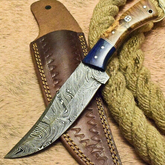 12" Handmade Damascus Bowie Knife Damascus Steel Knife With Olive Wood Handle & Sheath