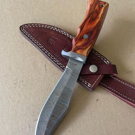 12" Handmade Damascus Bowie Knife – Hard Wood Handle | Survival & Combat Grade
