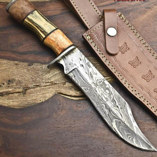 12" Handmade Damascus Bowie Knife – Hardwood Handle & 384-Layer Blade