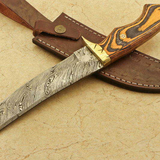 12" Handmade Damascus Bowie Knife – Pakka Wood Handle & Brass Guard
