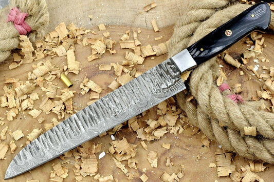 12" Handmade Damascus Chef Knife  Full Tang Damascus Kitchen Knife with Black Pakka Wood Handle