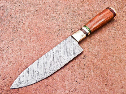 12" Handmade Damascus Chef Knife | Professional Kitchen Knife with Wood Handle